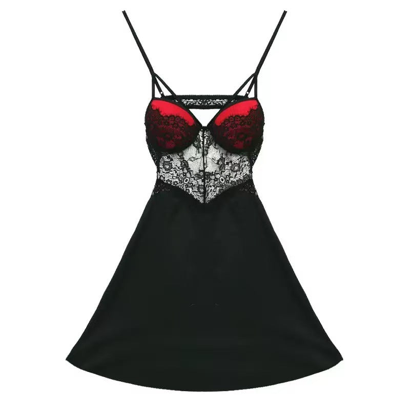 Image of Liu broke the long nightdress women's autumn ice silk temptation plus-size sexy underwear pure desire style sundress loungewear